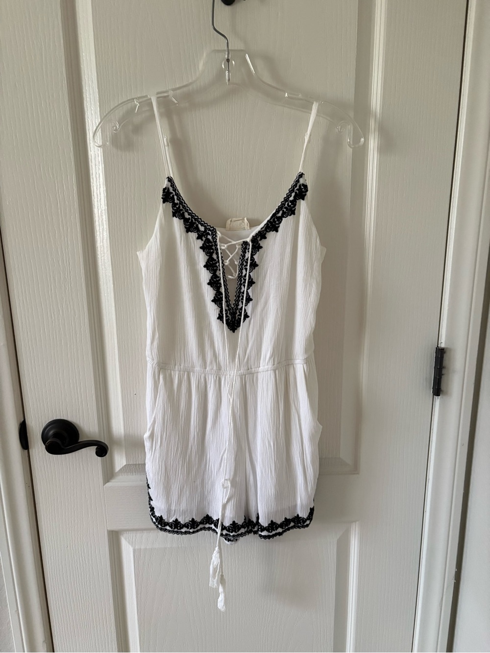 La Hearts White One-Piece Romper with Black Embroidery